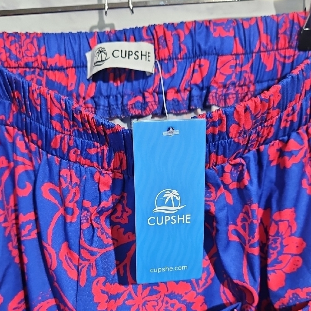 Cupshe Vibrant Blue and Red Sangria Sands Floral Cover Up Pants - Picture 9 of 10